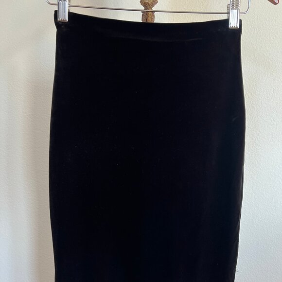 Exit of California Women's Size S Stretch Black Velvet Side Slit Maxi Skirt - Picture 4 of 9